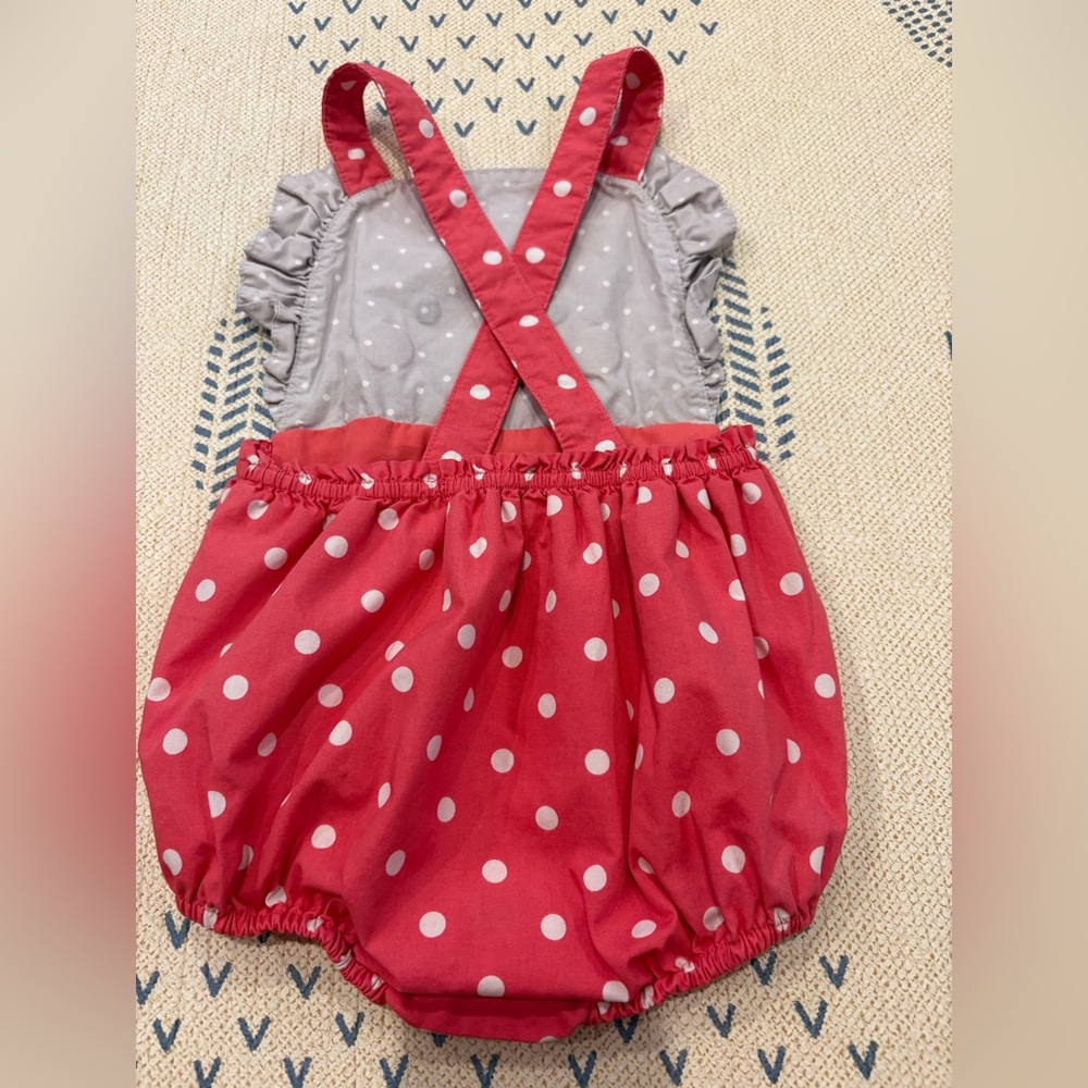 Baby Boden Pink and Gray Polka Dot Elephant Romper - Picture 2 of 3